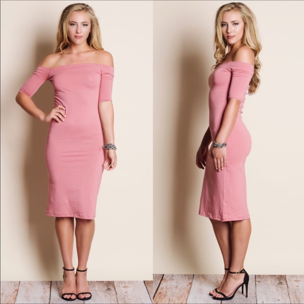 Off shoulder midi dress, great for holiday parties